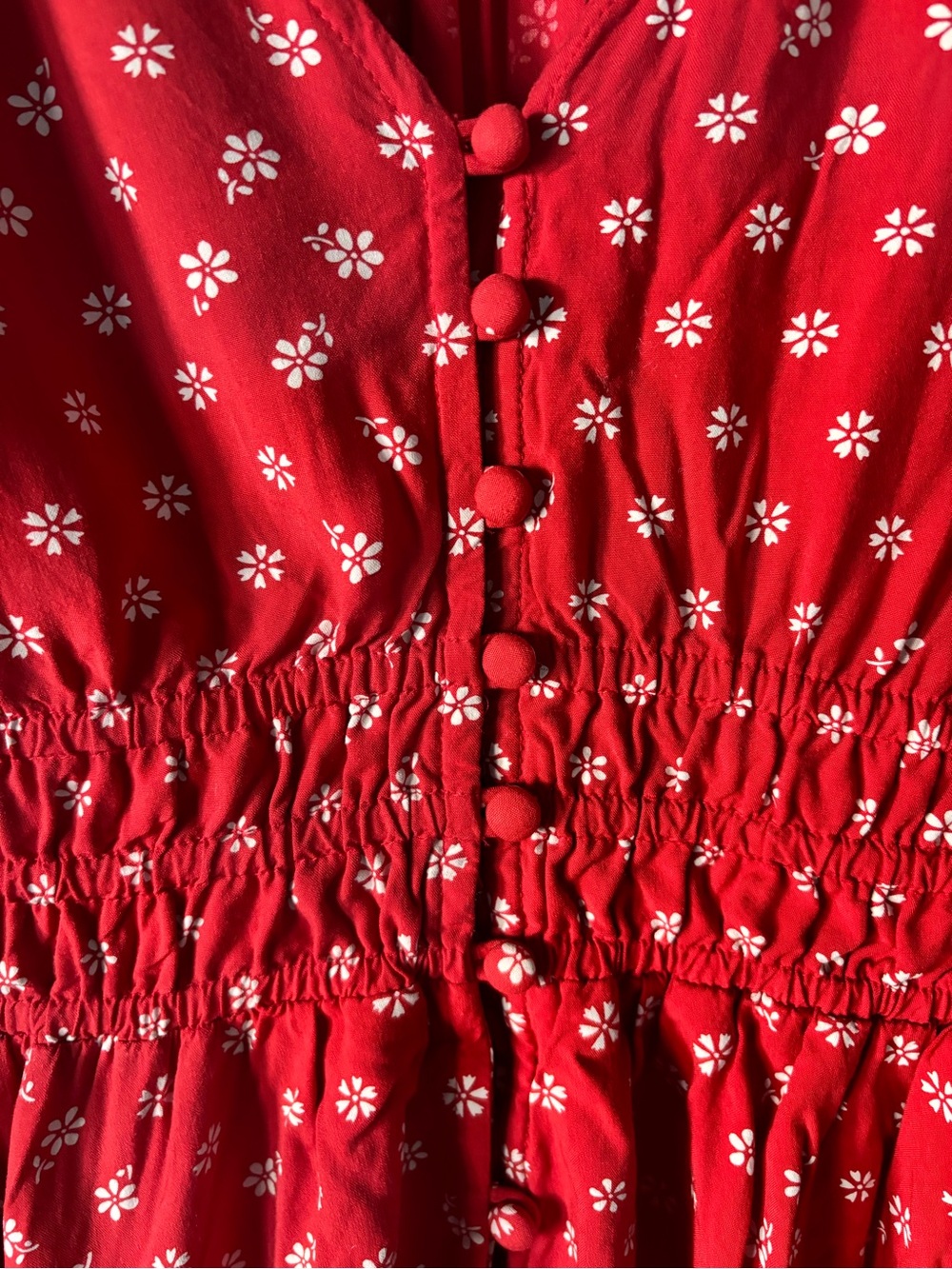 Madewell Red Floral Smocked Puff Sleeve Mini Dress Small - Picture 8 of 10
